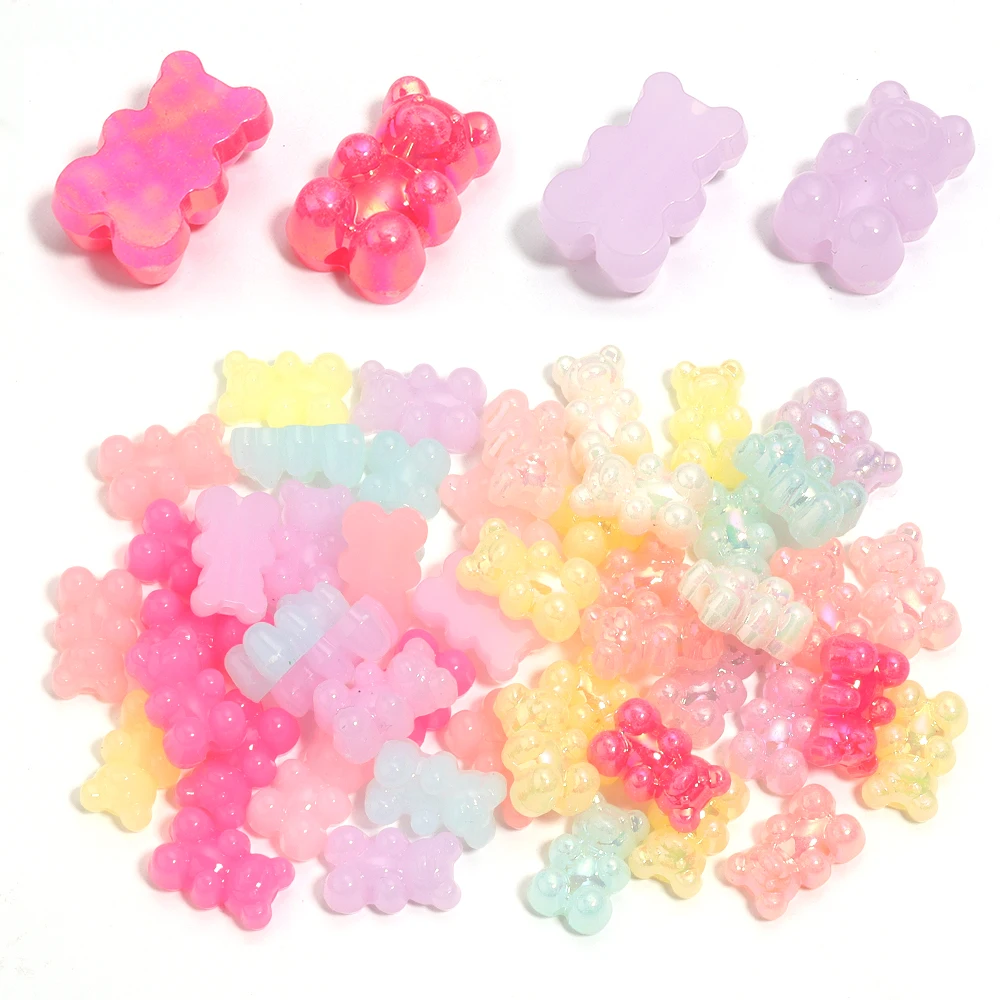 50pcs Acrylic Jelly Bear Shape Bead 18x11.5mm Mix Color Loose Spacer Beads for Jewelry Making DIY Bracelets Necklace Accessories