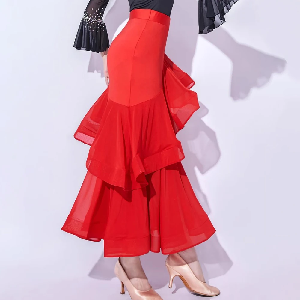 

Samba Fish Bone Skirt Latin Dance Skirt Women's Black Tango Practice Skirt Red Waltz New Style Practice Dress Dance Dress