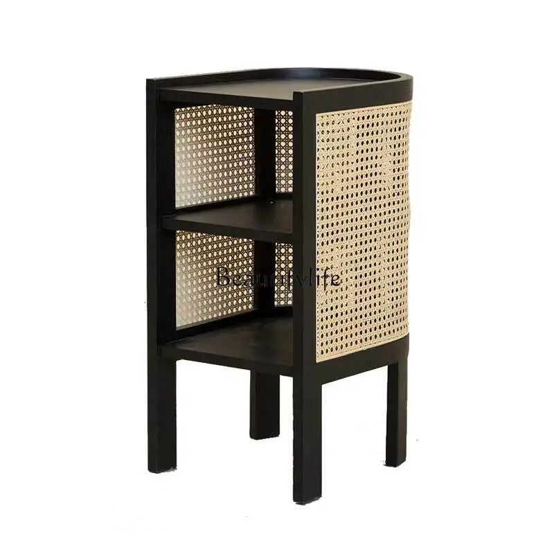 

Nordic Full Rattan Woven Side Table Solid Wood Home Japanese Bedside Table Indonesia Real Rattan Woven Simple