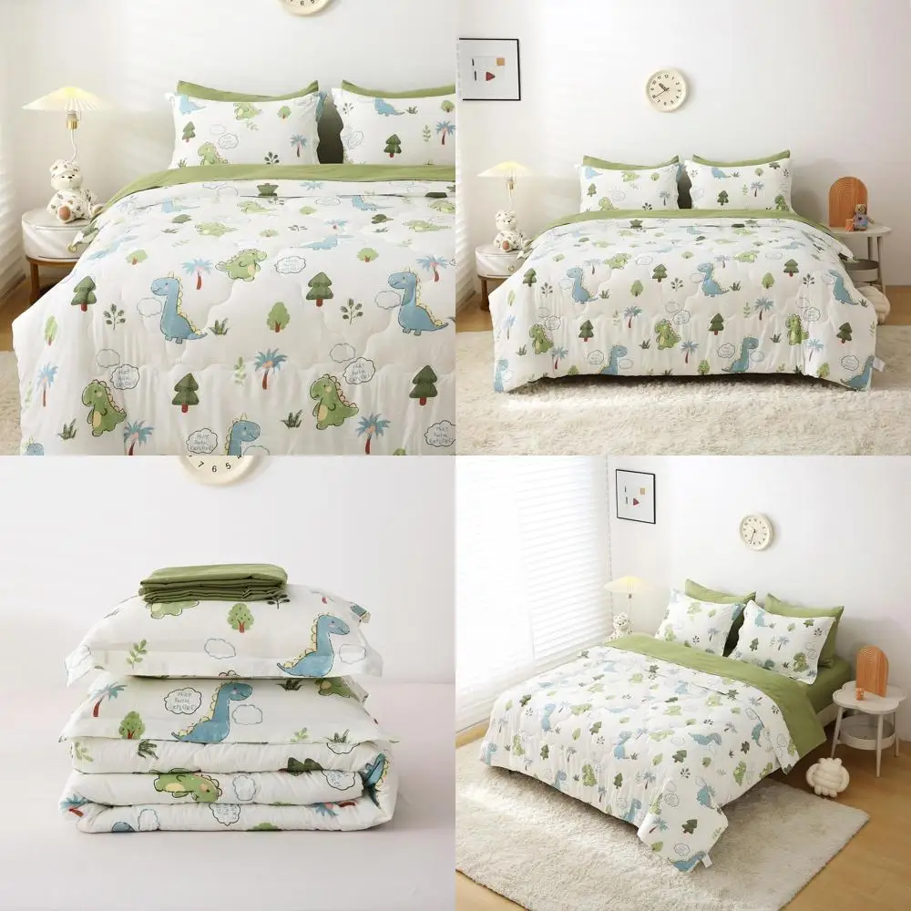 

Комплект одеял из 7 предметов с динозавром и джунглями для детей: зеленое постельное белье с динозавром, простынями и наволочками
