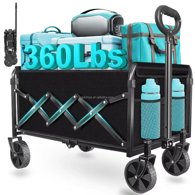 for Foldable Heavy Duty Collapsible Alloy Steel Lightweight Modern Wagon Cart with Wheels for Groceries Apartment Moving