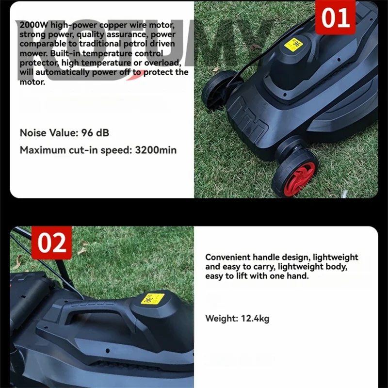 2000 Вт высокая мощность, мощная ручная электрическая газонокосилка, ручная бытовая газонокосилка, газонокосилка