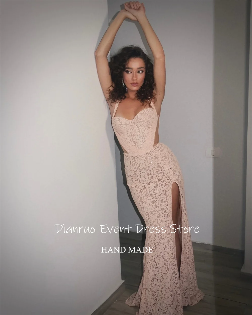 Dianruo Шикарные вечерние платья с высоким разрезом и румяной аппликацией с вырезами Vestidos De Fiesta Кружевные платья для выпускного вечера с вырезом в форме сердца по индивидуальному заказу