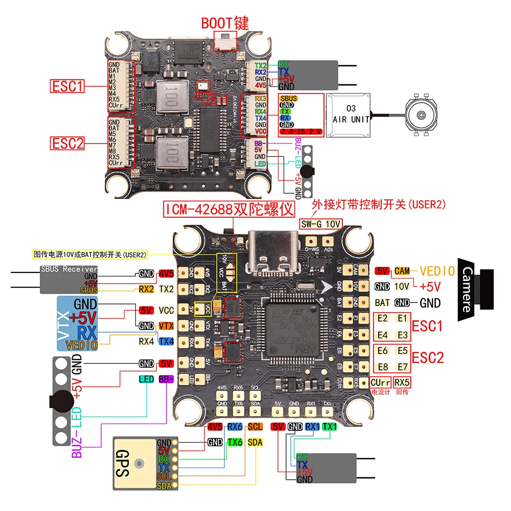 JHEMCU F7 Stack – Contrôleur De Vol F722 + ESC RuiBet 60A 3-6S Pour Drone FPV