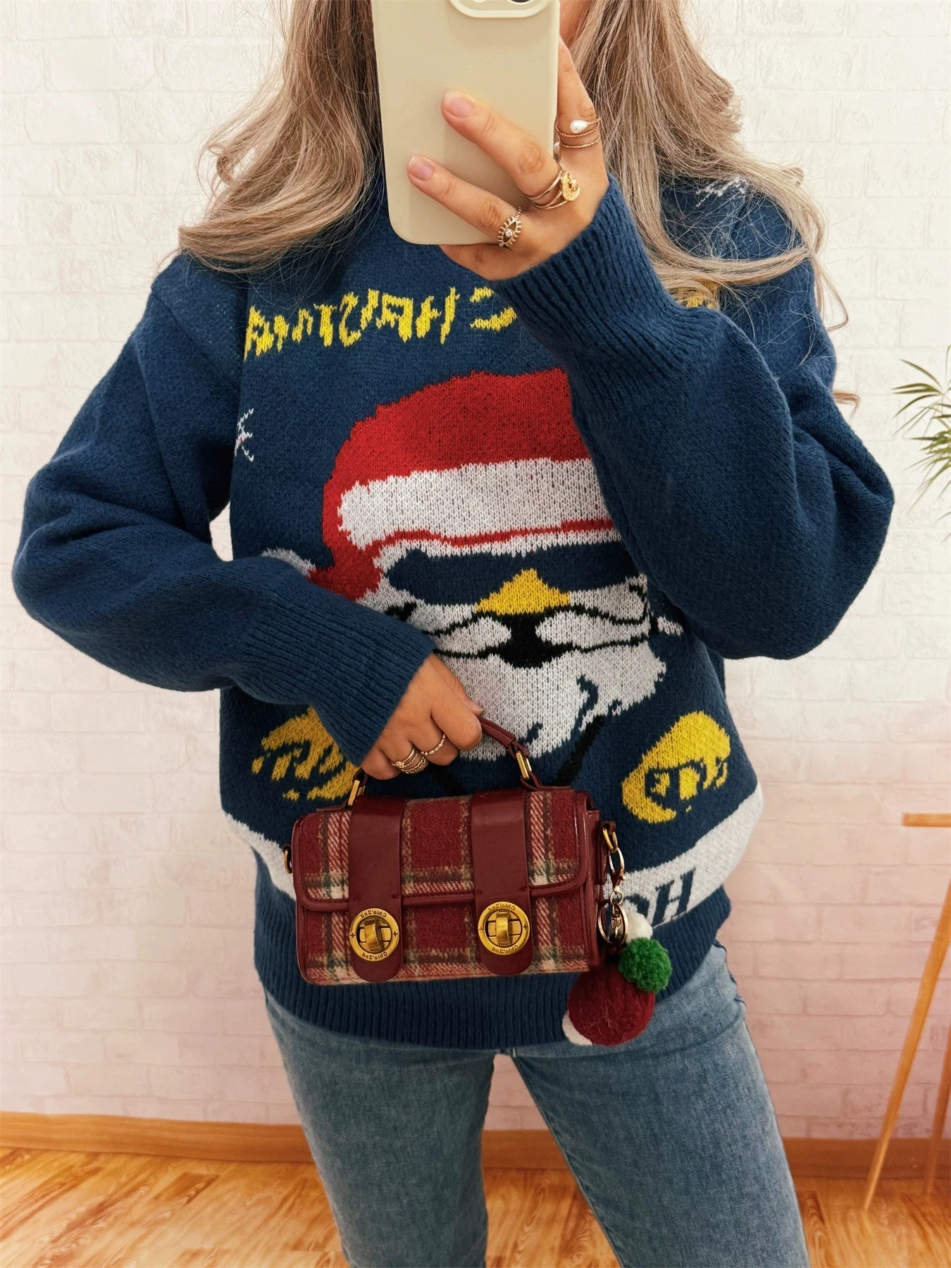 

Модная жаккардовая вязаная толстовка с круглым вырезом, повседневный свободный женский свитер в ленивом стиле с длинными рукавами, пуловер, топ