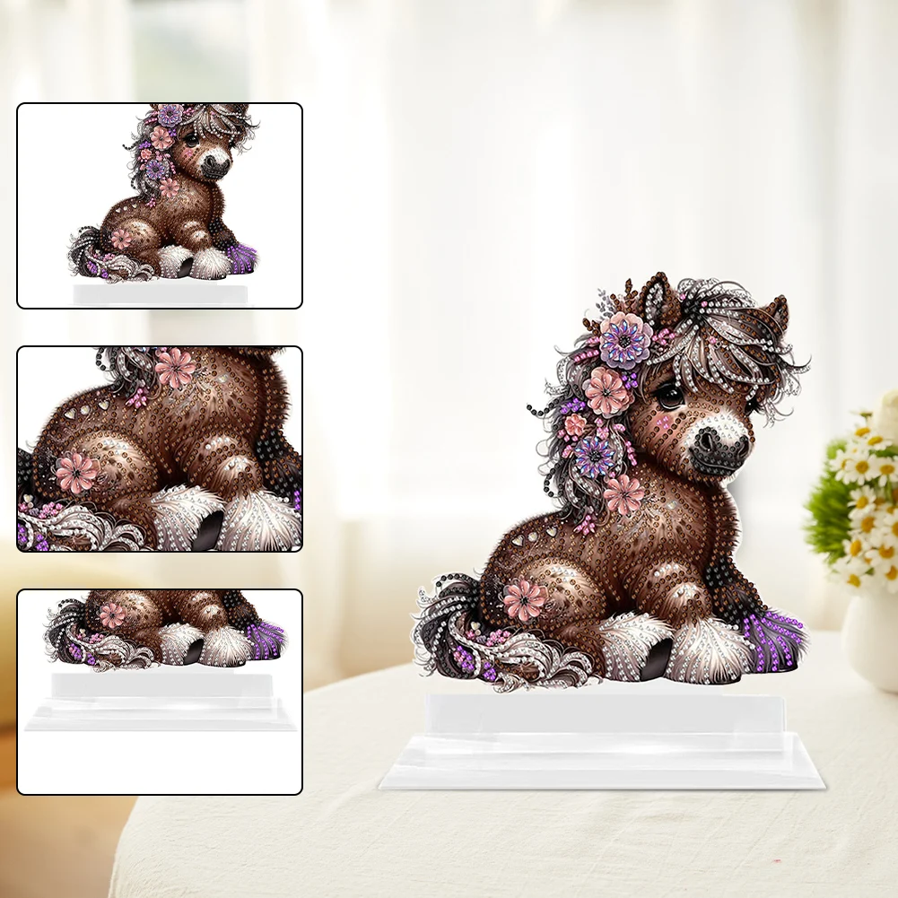 

Acrylic Horse Table Top Diamond Painting Ornament Kits 5D DIY Diamond Art Tabletop Decorations for Home Office Desktop Decor