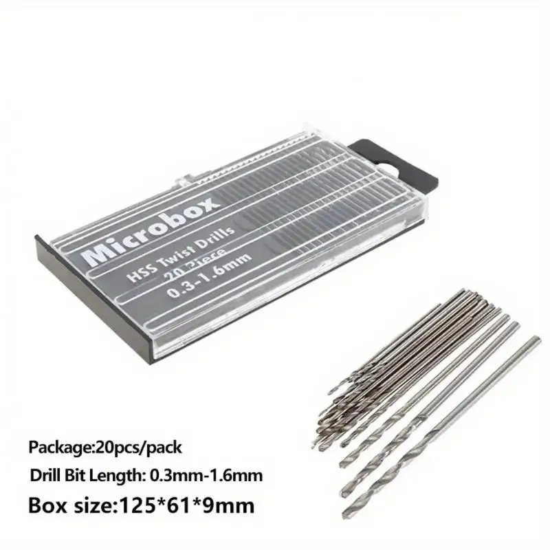 20Pcs Mini HSS Spiral Drill Bits 0.3mm To 1.6mm for Precision Crafts Jewelry Watch Repair Model Making Hobby Electronics Work