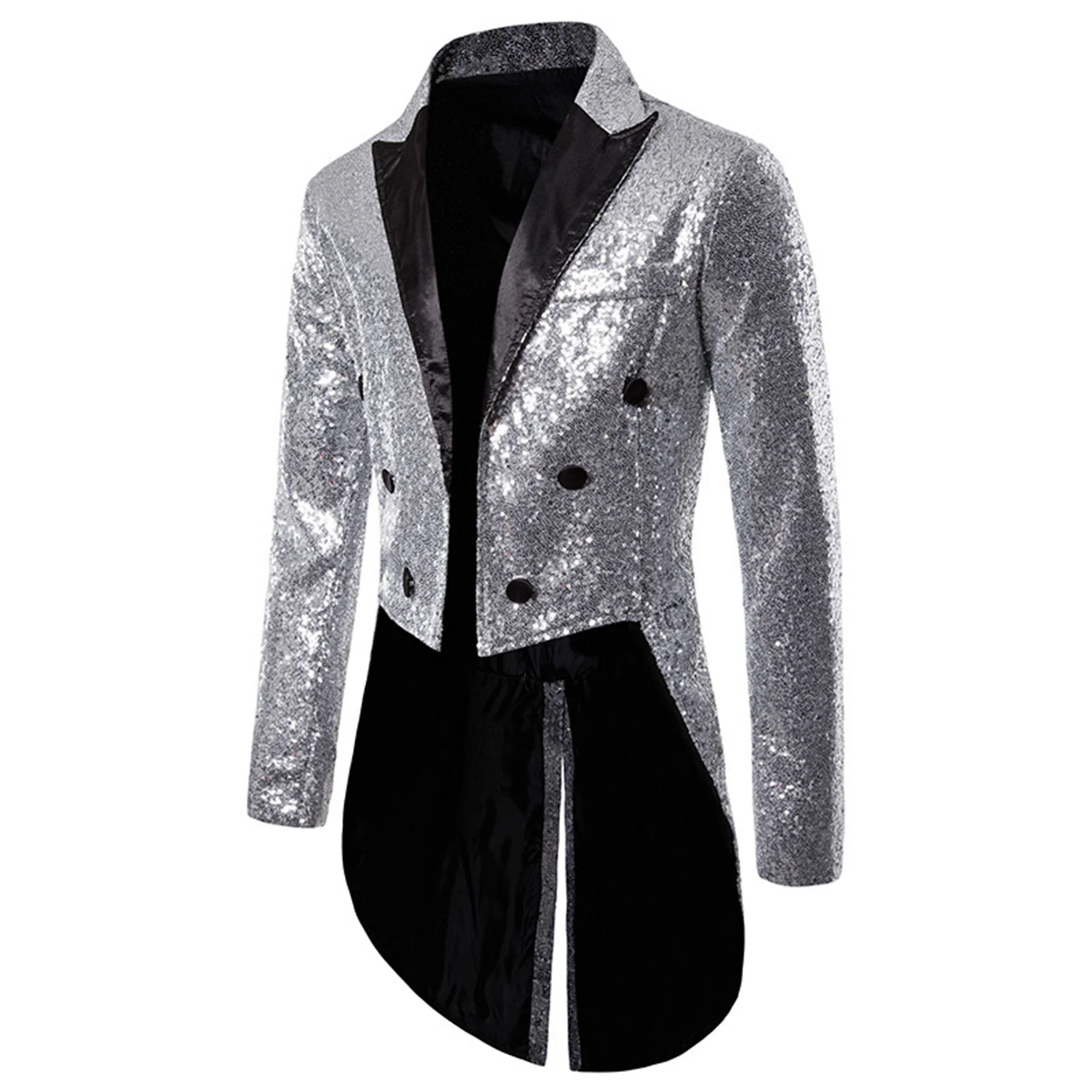 

Men Suits Blazer Sequin Tuxedo Top Dance Long Sleeve Formal Dress Coat Host Evening Party Wedding Swallowtail Tailcoat for Males