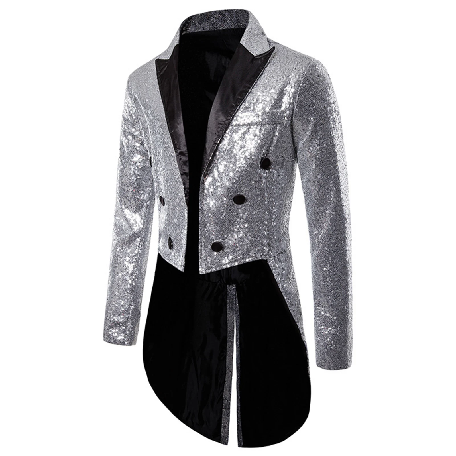 Men Suits Blazer Sequin Tuxedo Top Dance Long Sleeve Formal Dress Coat Host Evening Party Wedding Swallowtail Tailcoat for Males