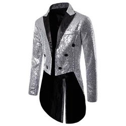 Men Suits Blazer Sequin Tuxedo Top Dance Long Sleeve Formal Dress Coat Host Evening Party Wedding Swallowtail Tailcoat for Males