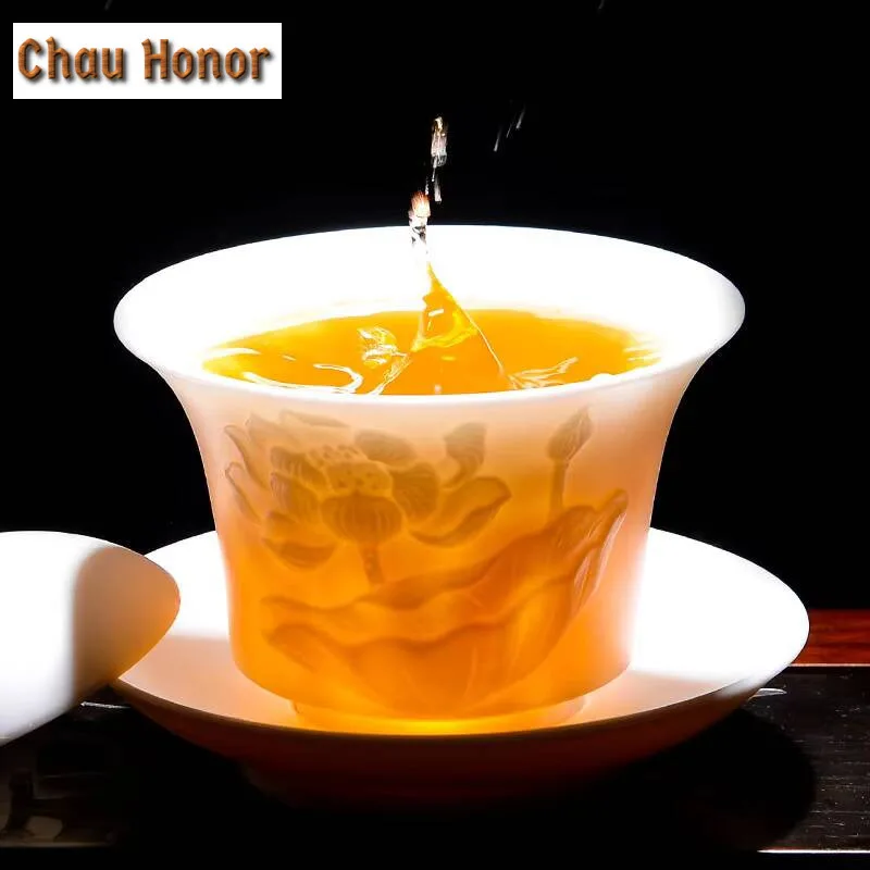

Mutton Fat Jade White Porcelain Gaiwan Vintage Tea Tureen Tea Bowl with Lid Kit Tea Maker Cover Bowl Tea Services Supplies Gift
