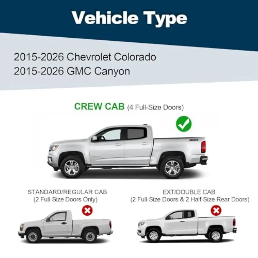 لوحات تشغيل مقاس 6.5 بوصة متوافقة مع 2015-2026 تشيفي كولورادو/جي إم سي كانيون كابينة 4 أبواب كاملة الحجم من الفولاذ المقاوم للصدأ الكروم #2