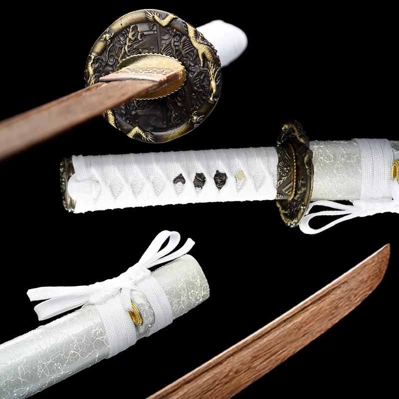 Custom-made Wooden Iaito Training Sword for Childern Used, Home Decor, Tanto, Full Size Small Sword, Type A, Metal Fitting,White view 3
