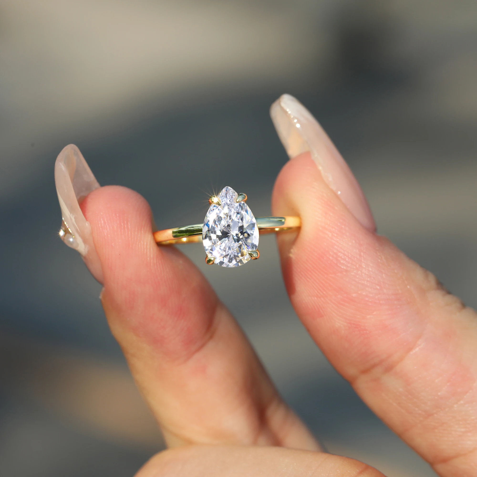 Waterdrop 925 Sterling Silver 1ct-3ct Moissanite Engagement Ring for Woman D Color VVS1 14K Gold Plated Gifts with Certificate