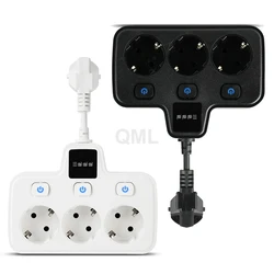 250V 3250W EU Power Strip Extension With Safety Switch Baby Protection Black And White 3 Output Port European Power Socket Board
