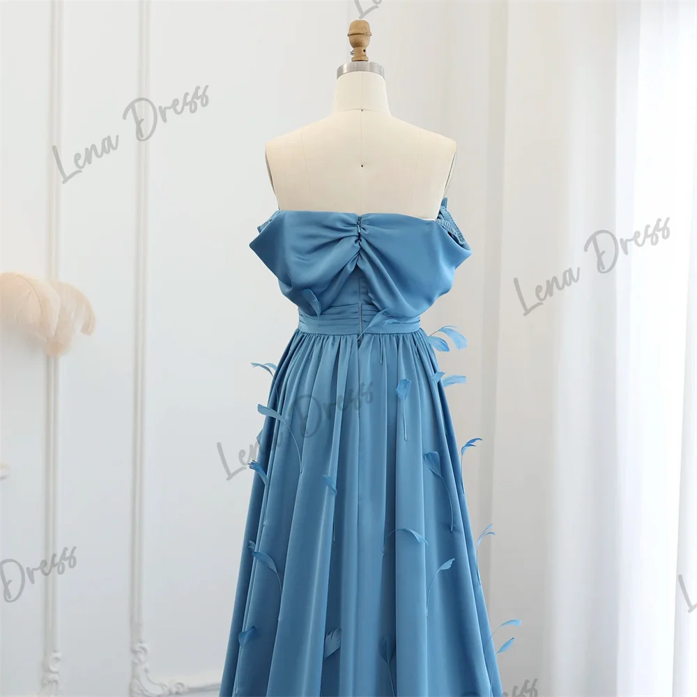 Lena Turquoise Blue Luxury Feather Dubai Evening Dress with Covering Skirt Cover Sleeves Arab Women's Wedding Party Dress