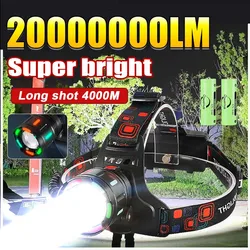 Strong Light LED Headlight 20000000LM Powerful Headlamp Long Shot 4000M Rechargeable Lamp With Fluorescent Light Outdoor Fishing