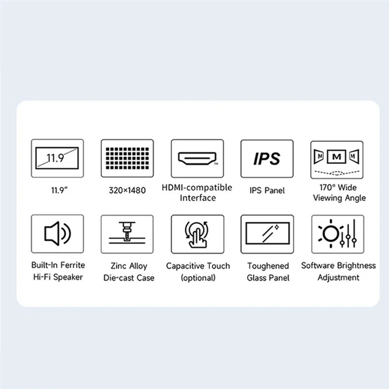 11.9Inch IPS Capacitor Screen HD Display 320X1480 Hi-Fi Speaker Computer Auxiliary Screen For Raspberry Pi, No Touch Durable