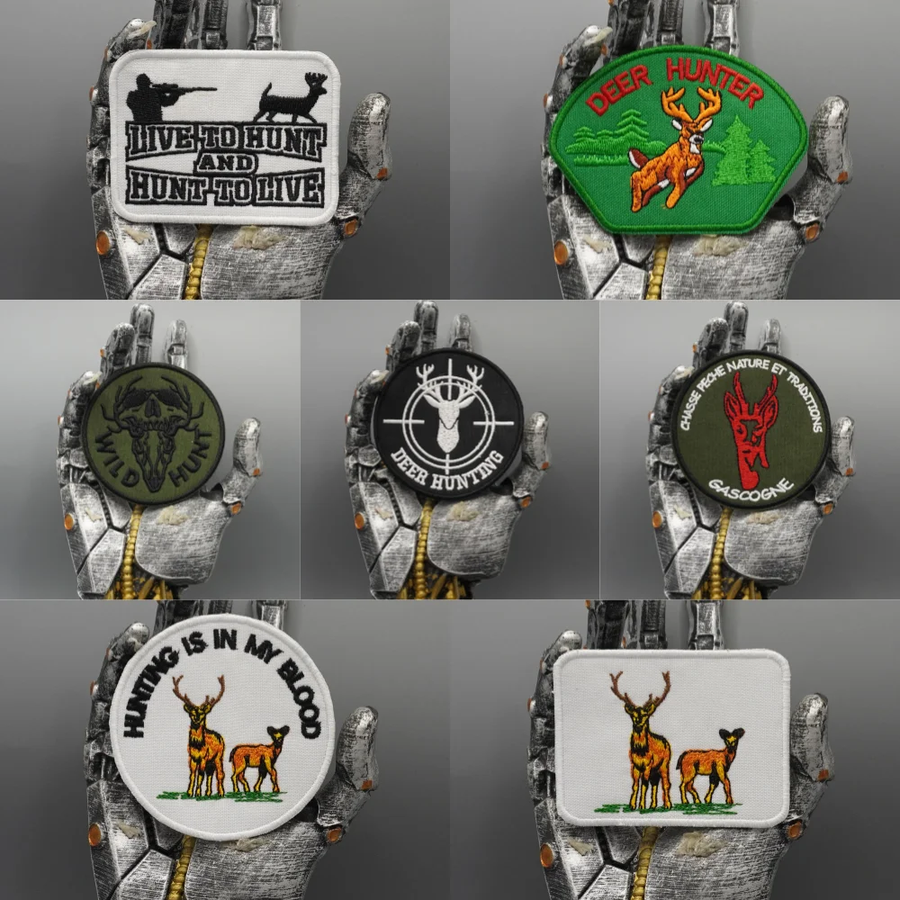 Hirschjagd-Aufnäher, Gesticktes Etikett, Applikation zum Aufnähen, Punk-Biker-Band-Rock-Kleidung-Abzeichen, Klettverschluss oder zum Aufbügeln, Anpassbar – Detail 1