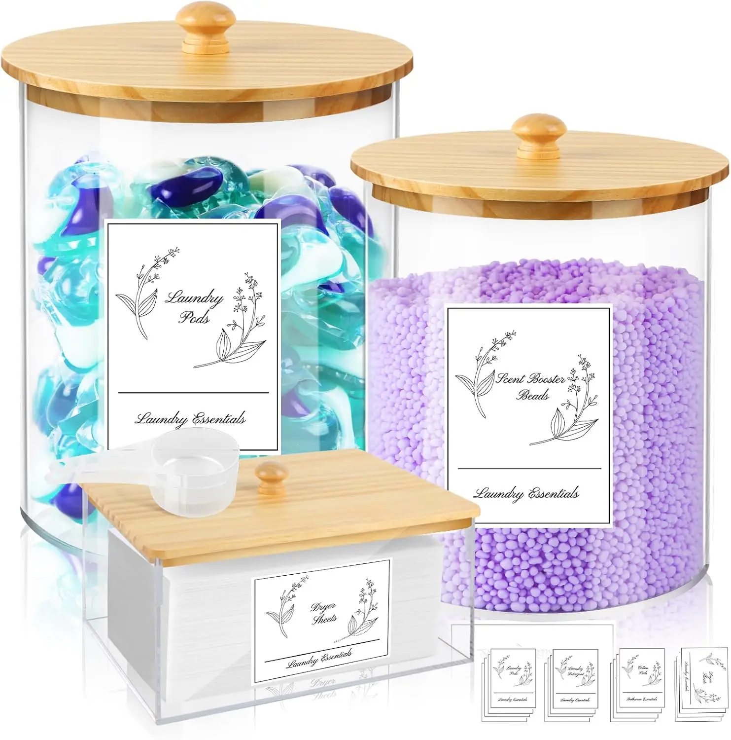 3 Pack Laundry Powder Container & Dryer Sheet Holder, Large Acrylic Laundry Room Organization Jars and  Box Dispenser with L