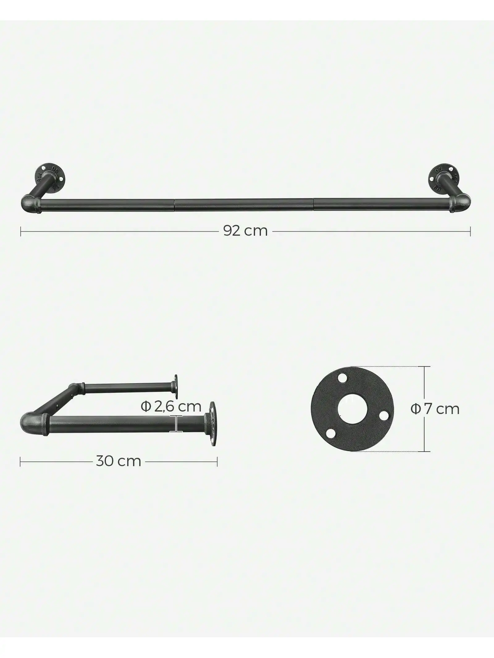 SONGMICS-appendiabiti da parete, barre appendiabiti per tubi industriali, salvaspazio, 92x30x7.5 cm,