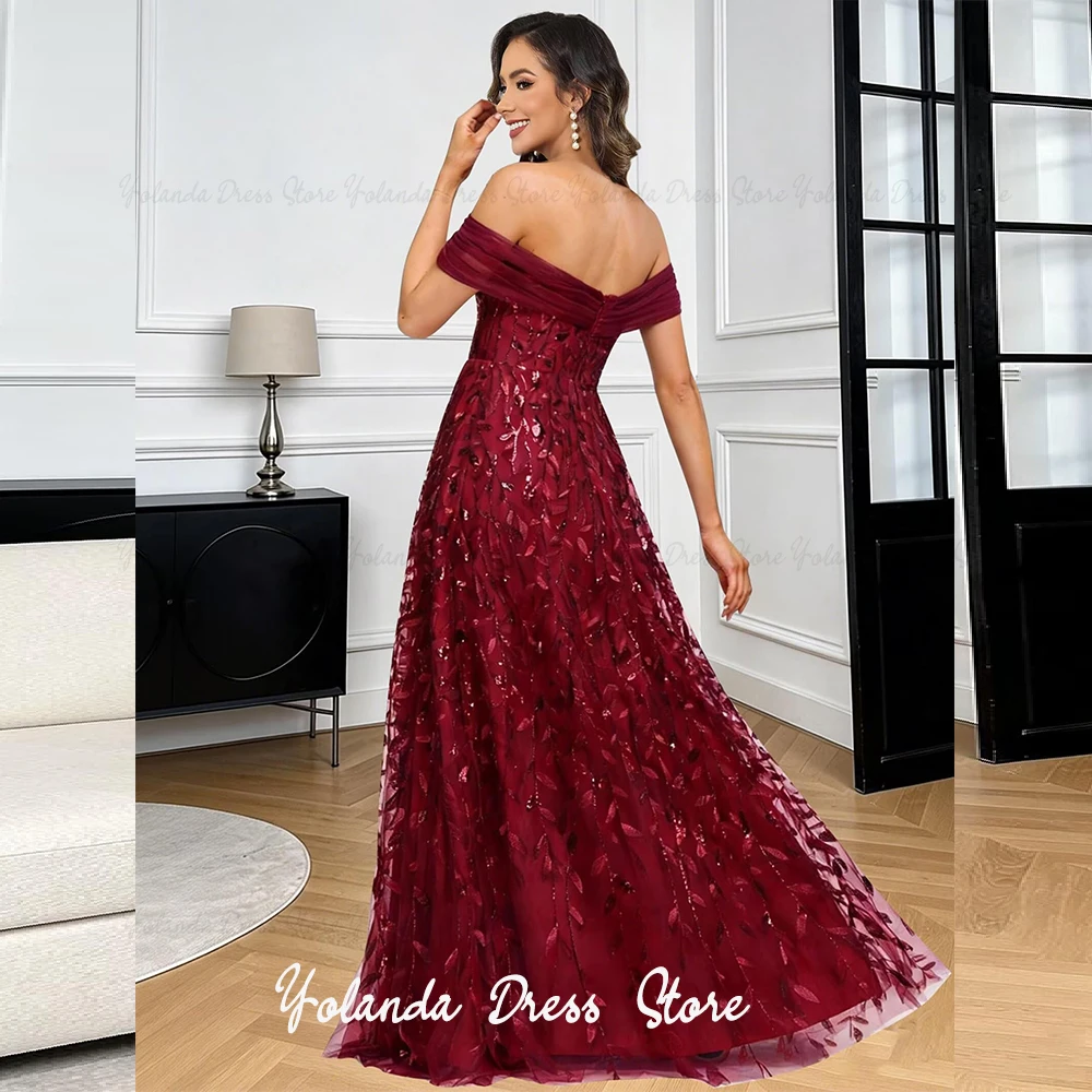 Yolanda Customized Luxury Mother of The Bride Dress 2026 Sequins Appliques A-Line Off-Shoulder Pleated Long Wedding Guest Dress