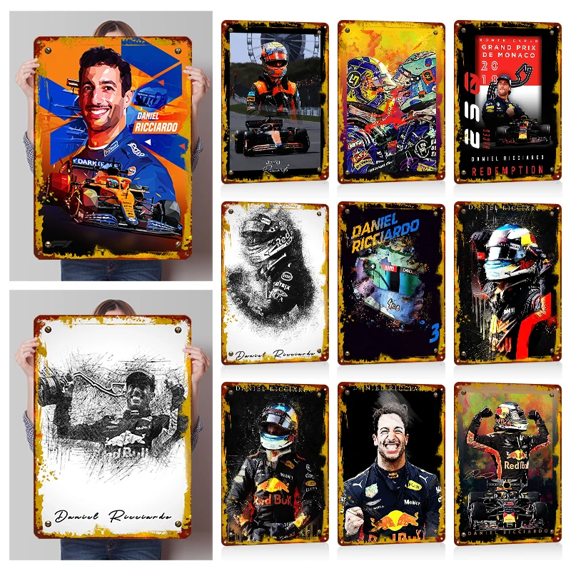 Daniel Ricciardo Racing Driver Metal Posters Customizable Wall Art Retro Vintage Metal Signs for Fans Mancave Decoration Room