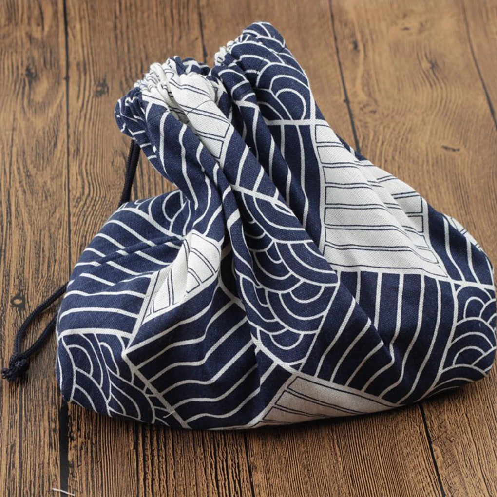 Simple Style Lunch Box Pouch Drawstring Cloth Cotton Linen Lunch Bag Snack Tote Organizer