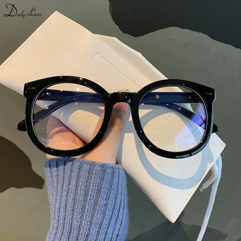 Retro Round Large Frame Plain Glasses Candy Color Bold Frame Glasses Men Women Fashion Blue Light Blocking Glasses Eyewear