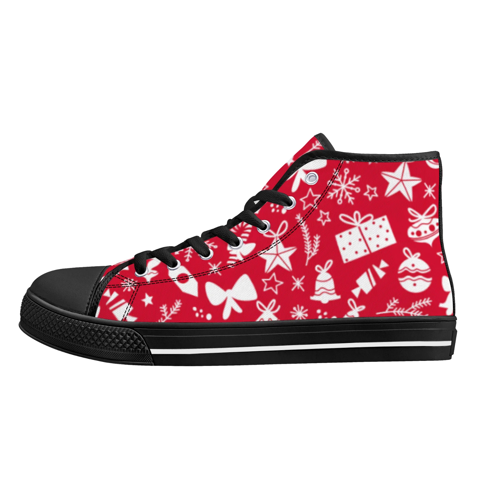 

Christmas-themed printed classic red high-top canvas sneakers flat and trendy for men and women