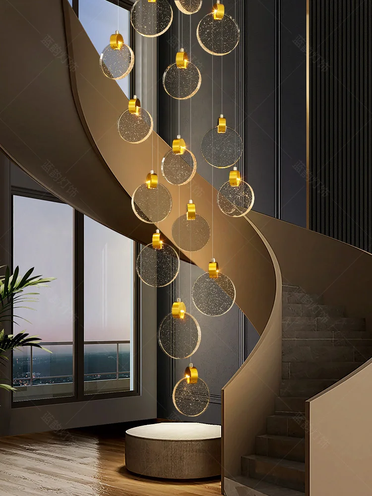 moderno led dourado lampada pingente interior pendurado luz corda cristal lustre villa escadaria sala de estar shopping mall 01