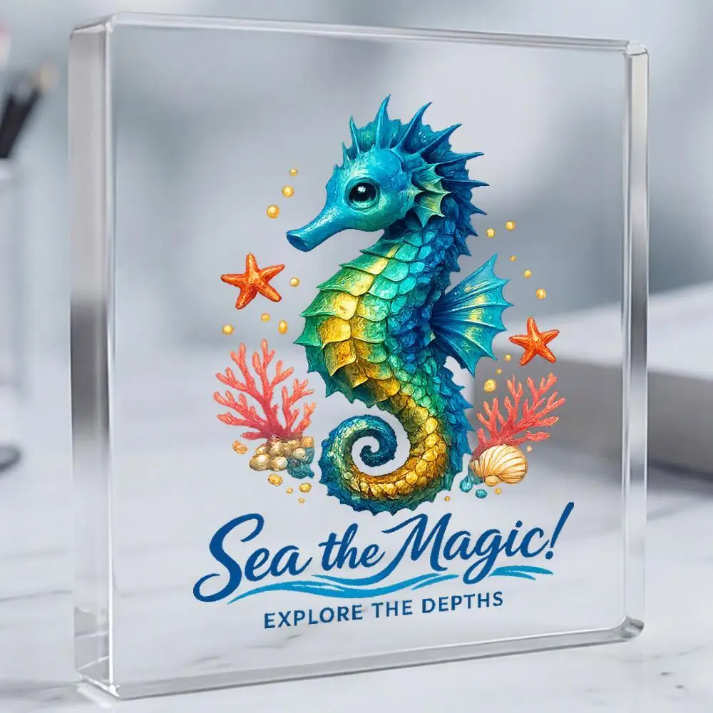 CIFBUY Acrylic Wall Decor Ocean Theme Sign Seahorse Starfish Coral Blue Green Gradient Bubble Shell Coastal Art Home Decor