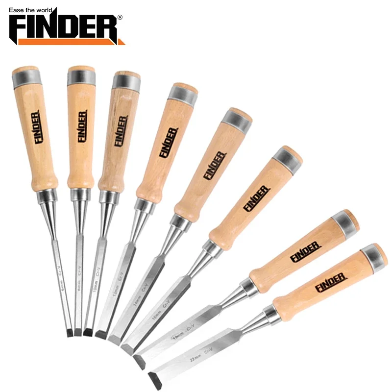 8pcs 6-22mm Woodwork Chisel Set Carpenter Tool Flat Woodworking Chisels CR-V Professional Carving Knife Carving Wood Tools