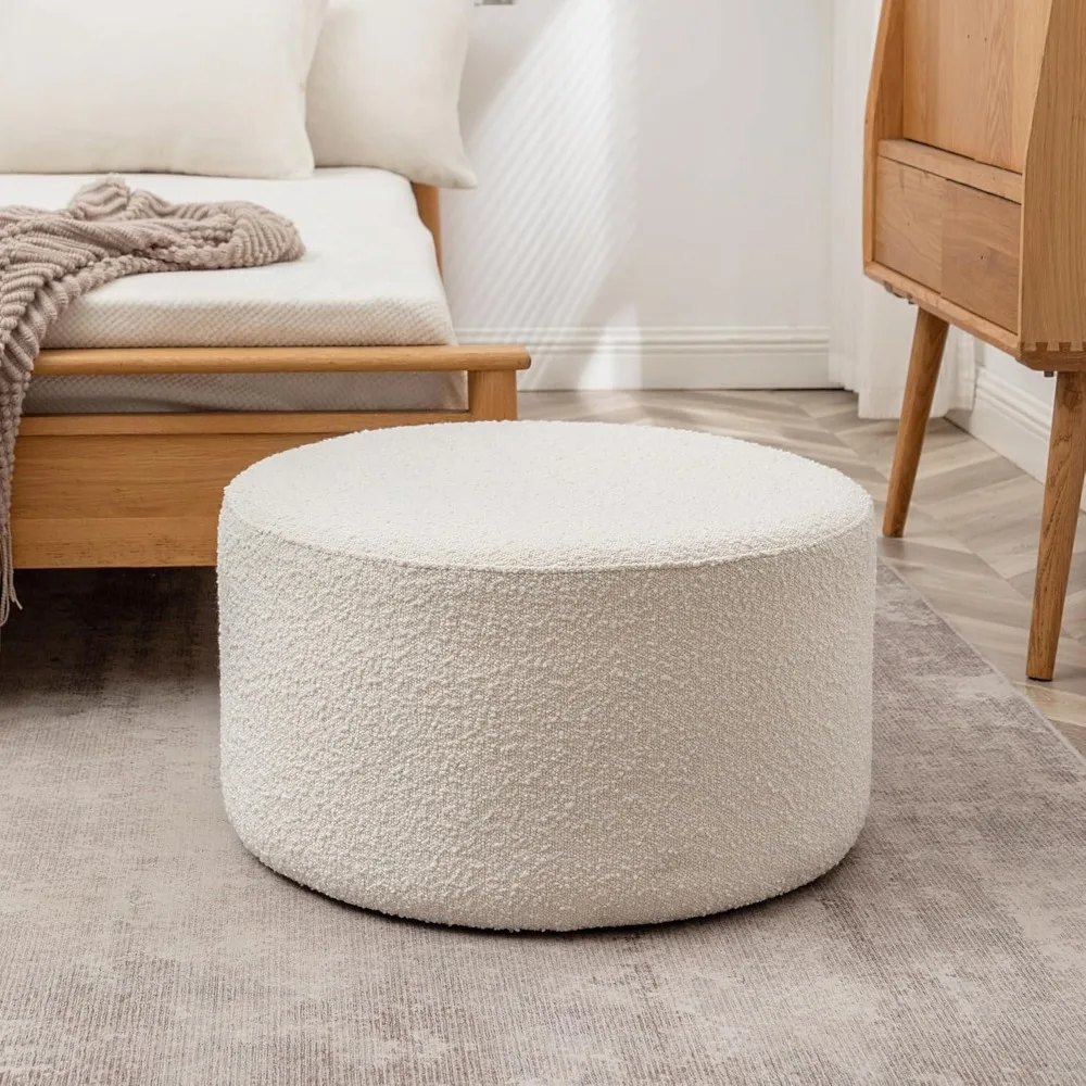 

Stools, Modern Round Boucle Upholstered with Soft Padded Seat, Multi-Functional Sofa Footrest, Side Table, Extra Seating, Stools