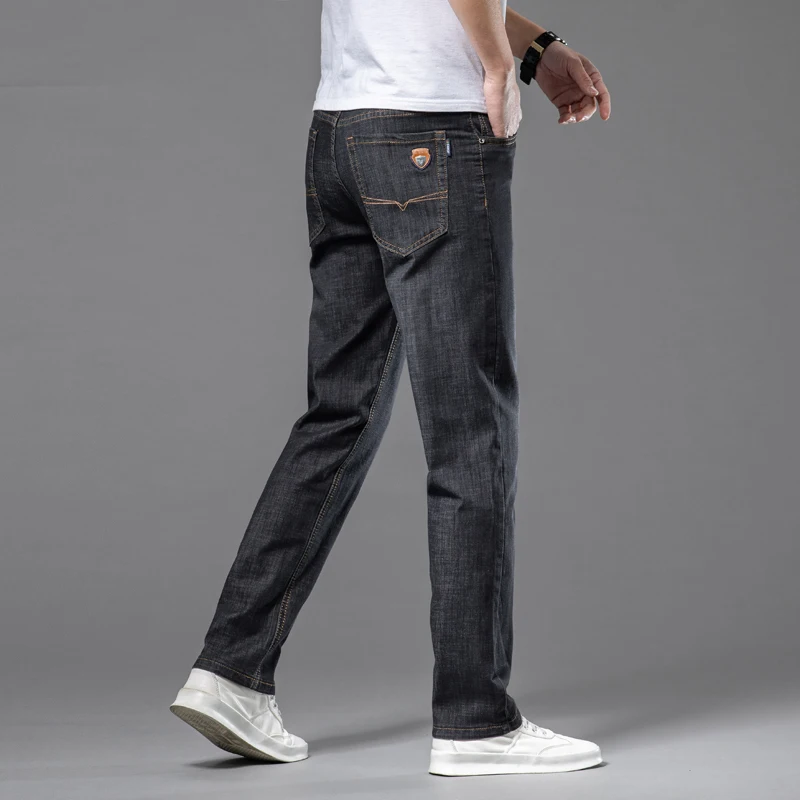 Pantalones vaqueros finos para hombre, ropa holgada recta para jóvenes, oficina y negocios, pantalones largos informales, novedad de verano, 2024