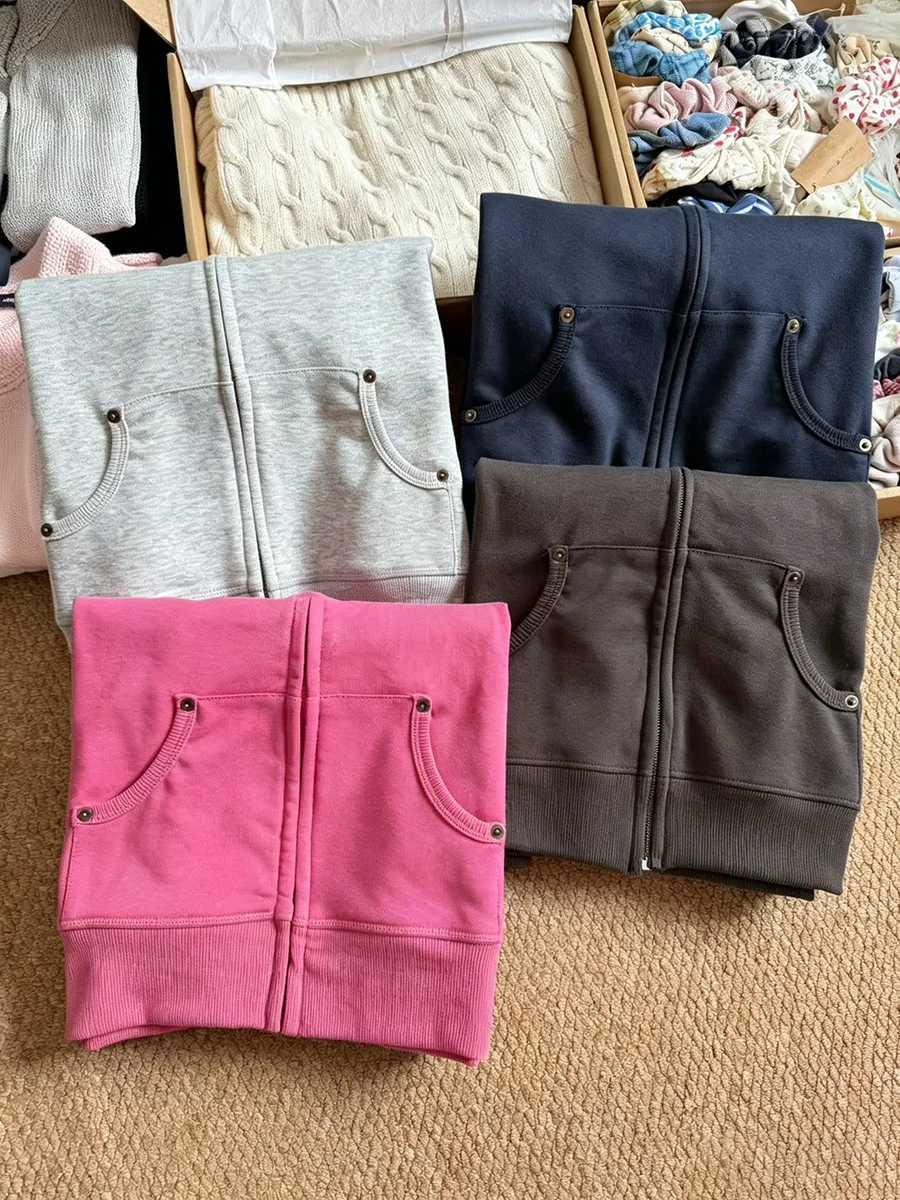 Solid Slim Zip-up Hoodie Women Autumn New Long Sleeve Zipeer Hooded Sweatshirts Female Vintage Streetwear Sports Hoodies Y2k