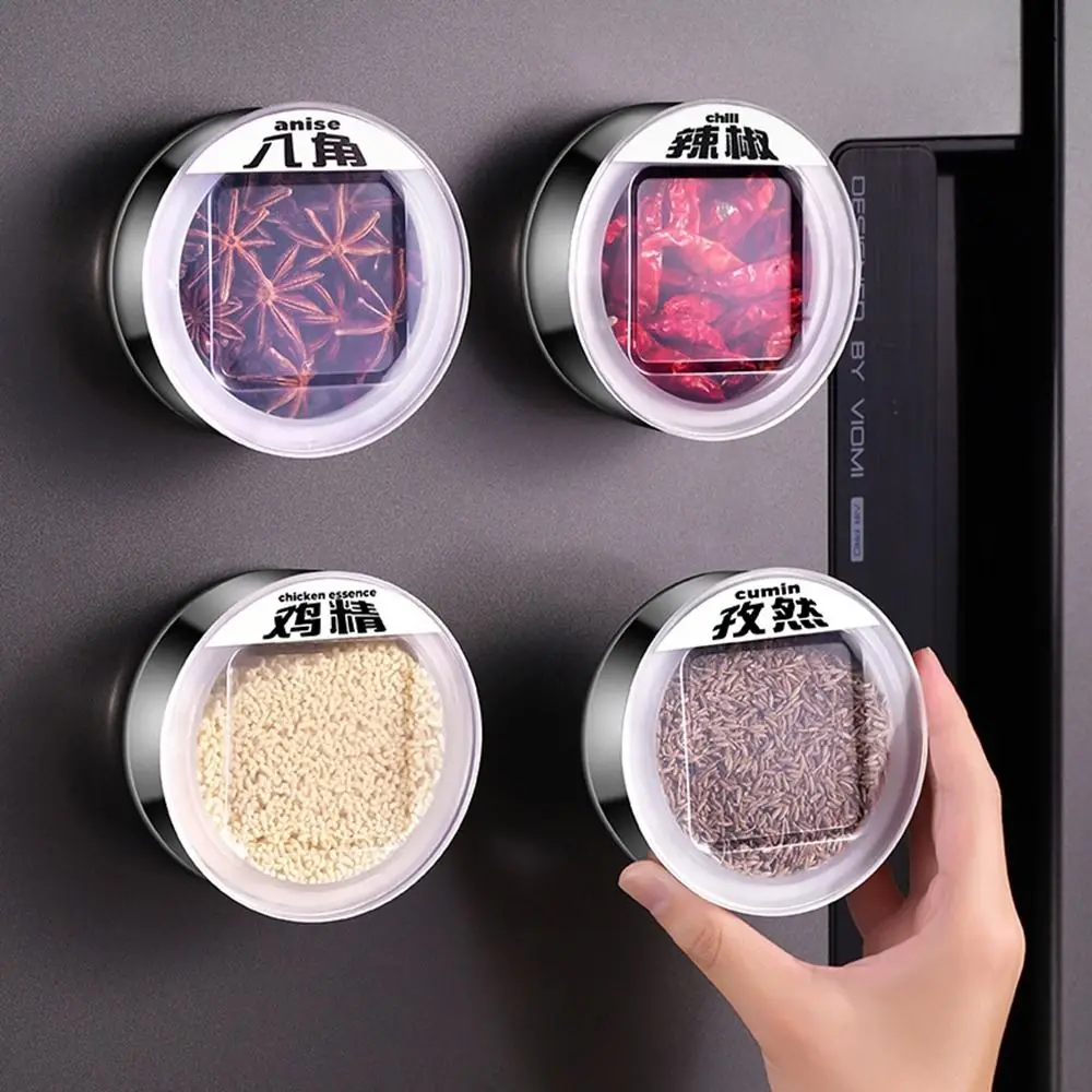 

3Pcs Stainless Steel Magnetic Seasoning Containers Silver Visible Magnetic Spice Jars Sealed with Stickers Condiments Box