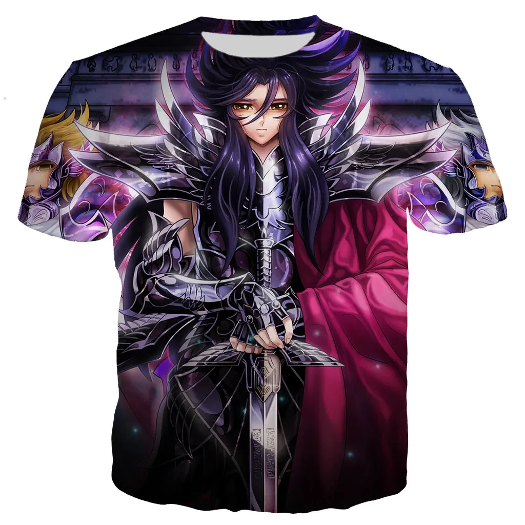 Homens e mulheres Saint Seiya T-shirt estampada em 3D, moda retrô, clássico, anime, personalidade, lazer, rua, legal, na moda, extra grande