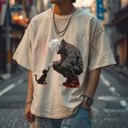 Jujutsu Kaisen Y2K Washed Tshirt, Gojo Satoru And Cat Kitten, Oversized Streetwear Vintage Washed Short T-shirt For Men Women