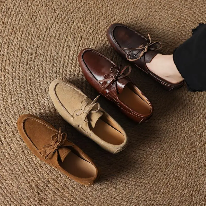 MORAZORA Size 35-43 Ins Hot Genuine Leather Flat Shoes Women Suede Brand Desgin Casual Flats Fashion Ladies Loafers 4 Colors