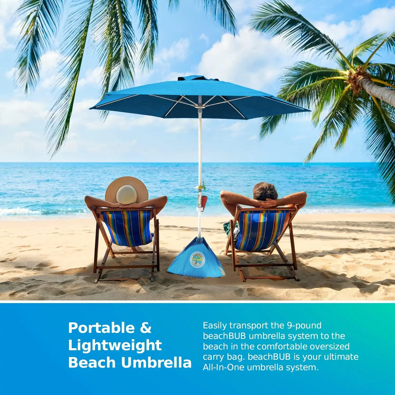 ALL-IN-ONE BEACH UMBRELLA SYSTEM. Includes ULTRA Base (compliant with the ASTM F3681-24 Beach Umbrella Safety Standard)