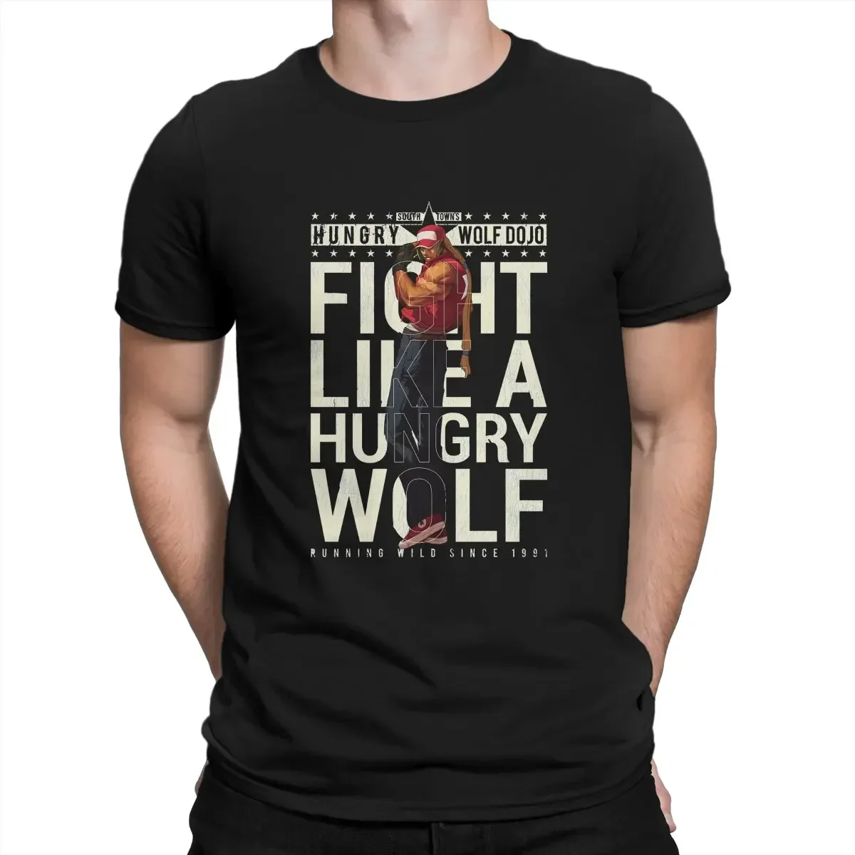 Hungry Wolf Dojo Gym Classic  Funny 100% Cotton Tees The King of Fighters Game T Shirts O Neck Tops   Idea Men's T-Shirts Sale