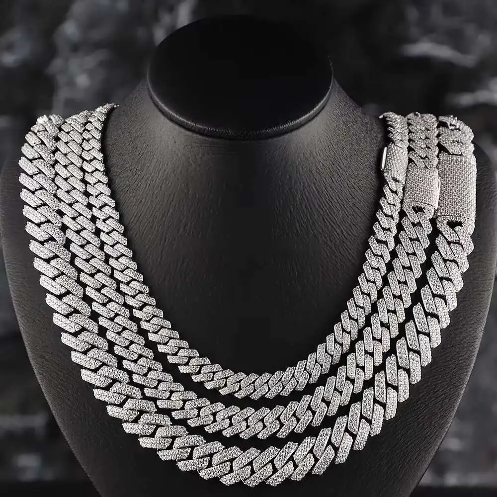 

8 мм 10 мм 12 мм силиконовая кубинская цепочка для мужчин хип-хоп двухрядная Vvs925 серебряная силиконовая кубинская цепочка