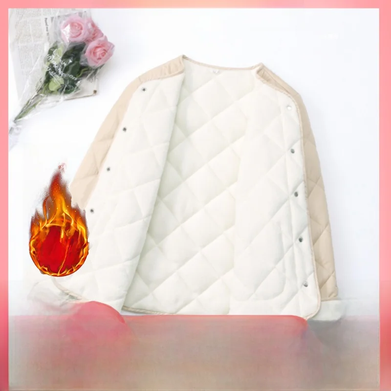 

Женская утепленная куртка с флисовой подкладкой и наполнителем из хлопка, теплая зимняя верхняя одежда, простой крой, круглый вырез, укороченная модель.