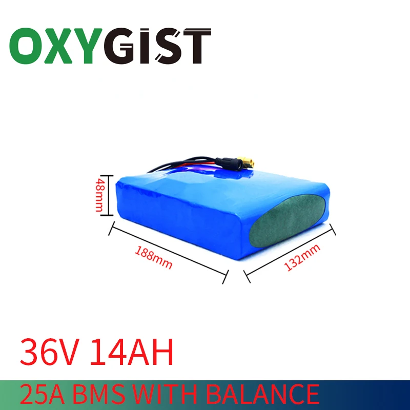 OXYGIST 10S4P 14Ah Flat high power 36V 18650 lithium ion battery pack for electric car bike bicycle scooter motor with 25A BMS