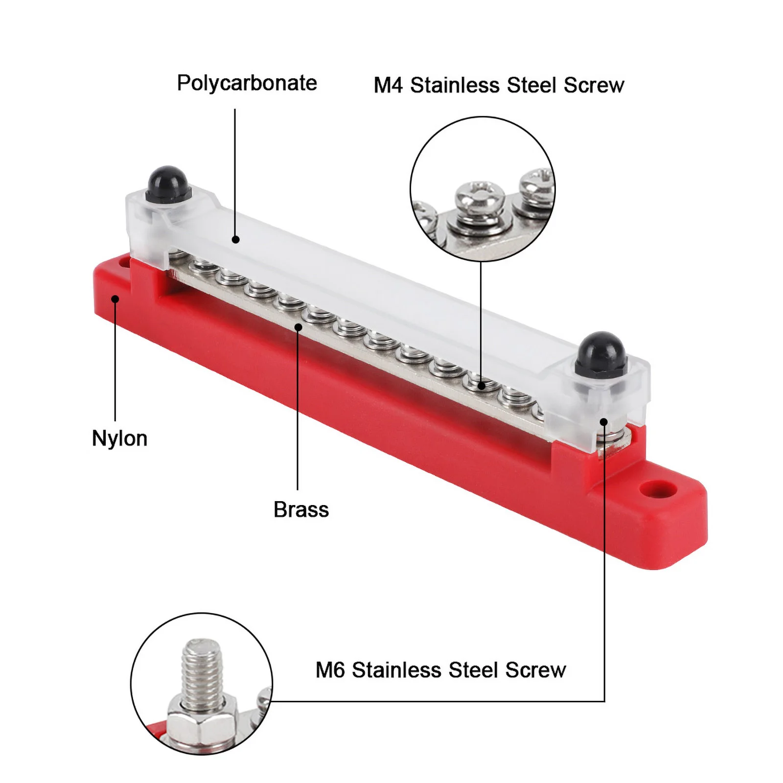 M6 12V Terminal Block Bus Bar 1/4 Inch Stud 150A Electrical Power ...