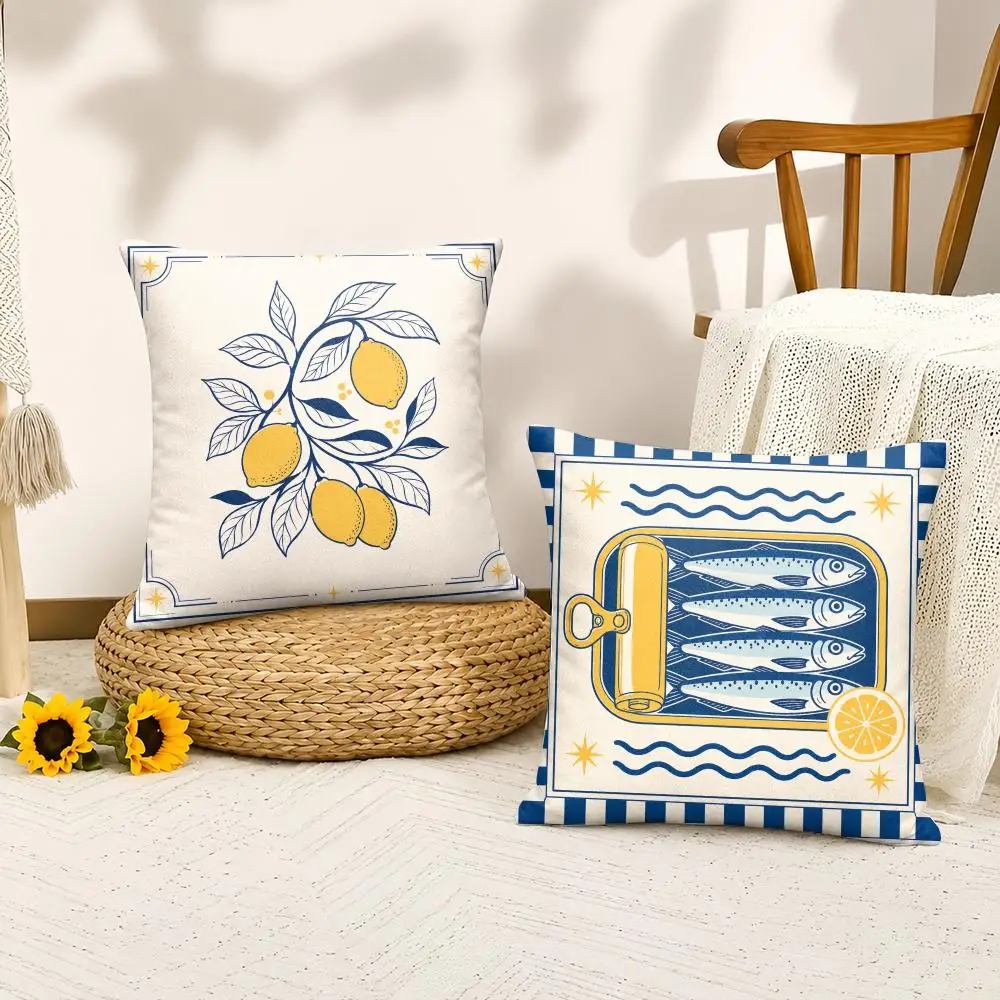 Sardine Lemon Tinned Seafood Cushion Cover Soft Short Plush Pillow Cases Hidden Zipper Cutecore Sofa Bedroom Home Decor Gift 3