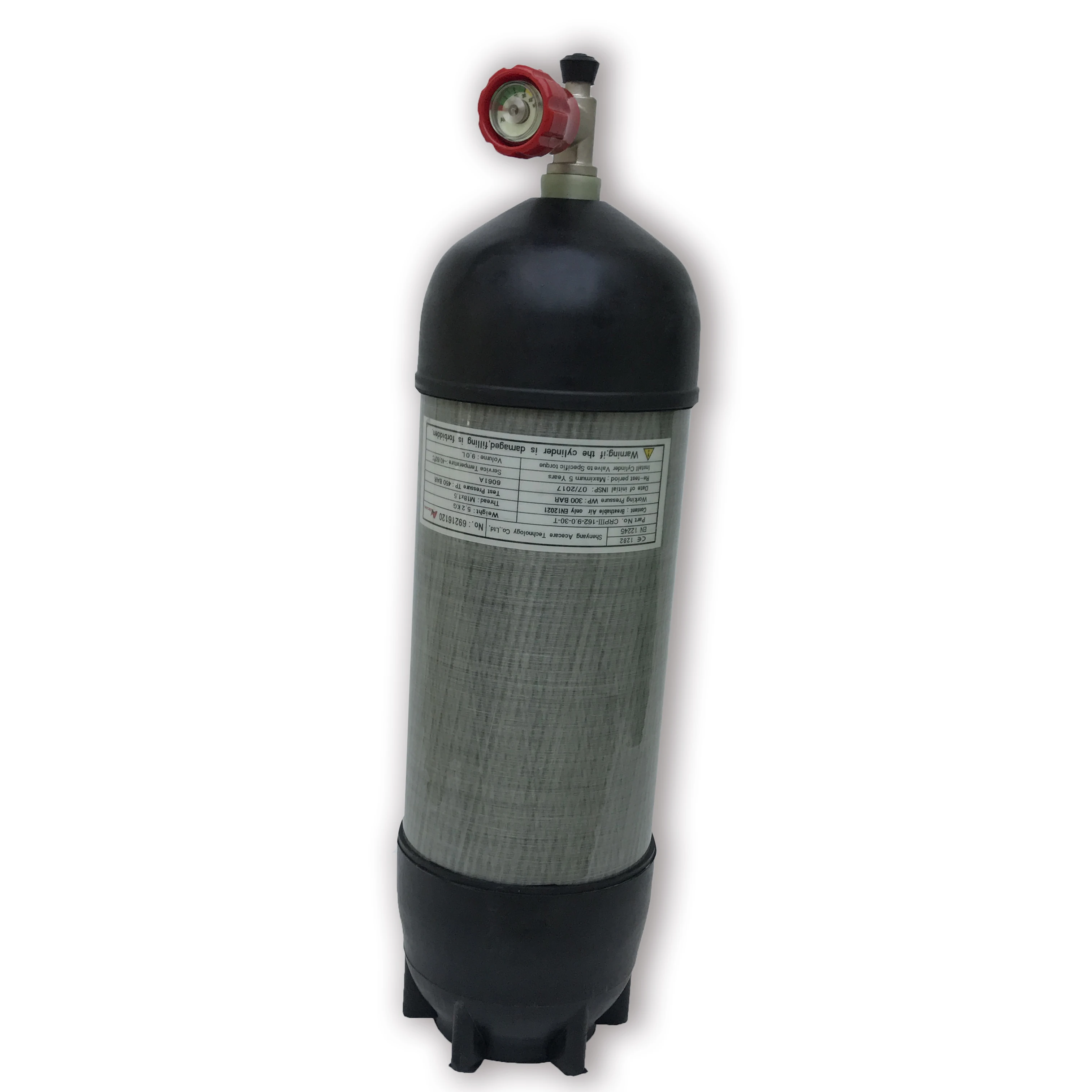 Acecare 9L CE مع اسطوانة من ألياف الكربون مع صمام والأحذية الواقية للغوص تحت الماء 4500psi