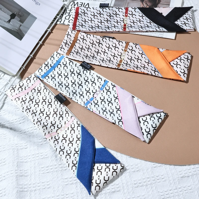НОВЫЙ шарф из шелковой ленты 2025 6x100 см для женщин, галстук для волос на шею, маленький шарф, сумка с ручкой, элегантный стиль