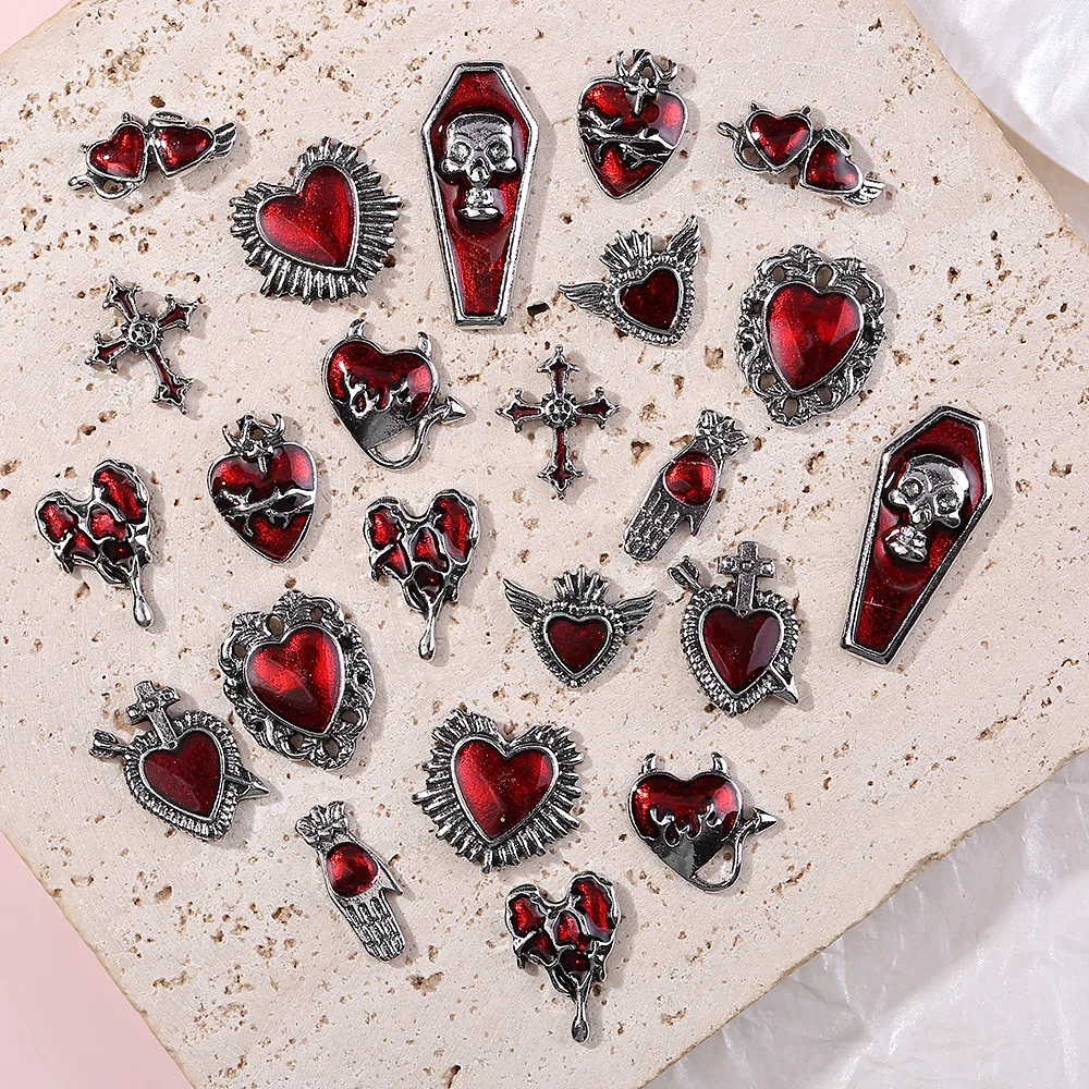ใหม่อิน้ํามันหยดเล็บอุปกรณ์เสริมRetroฮาโลวีนSeries Skull CROSS Heart DIYอุปกรณ์เสริมและอุปกรณ์เสริม